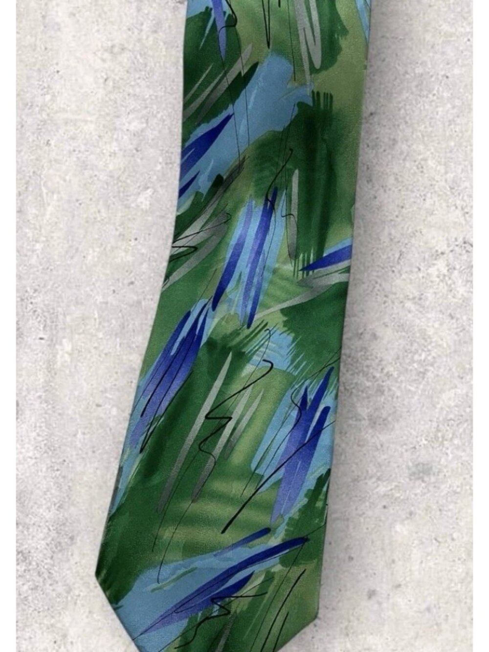J. GARCIA Men's Silk Tie LUXURY Green Blue Purple Geometric Art W:3.2" EUC - Picture 5 of 5